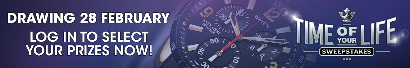 
                            
                            Drawing 28 February - Log in and select your prizes today!

                            
                            